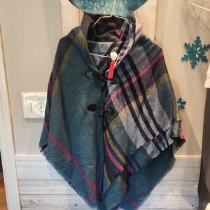 NWT Kelly & Katie Multicolor Plaid Women's Poncho One Size Lightweight